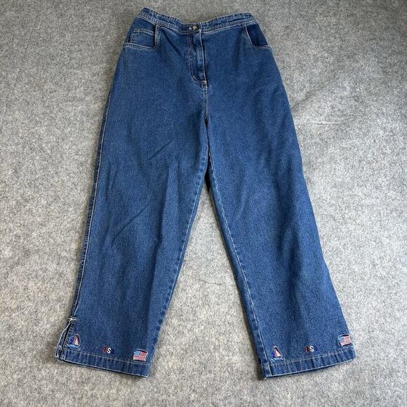 The Quacker Factory Jeans Medium Denim Capri Embroidered USA Themed Patriotic - Picture 1 of 10